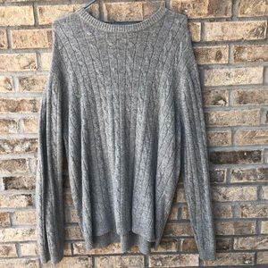 Men’s grey crew neck sweater.